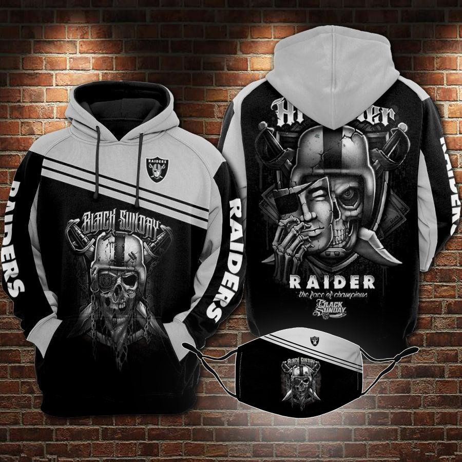 Oakland Raiders NFL Football Black Sun Day Gray Black Men and Women 3D Full Printing Pullover Hoodie, All Over Print Hoodie   Unisex