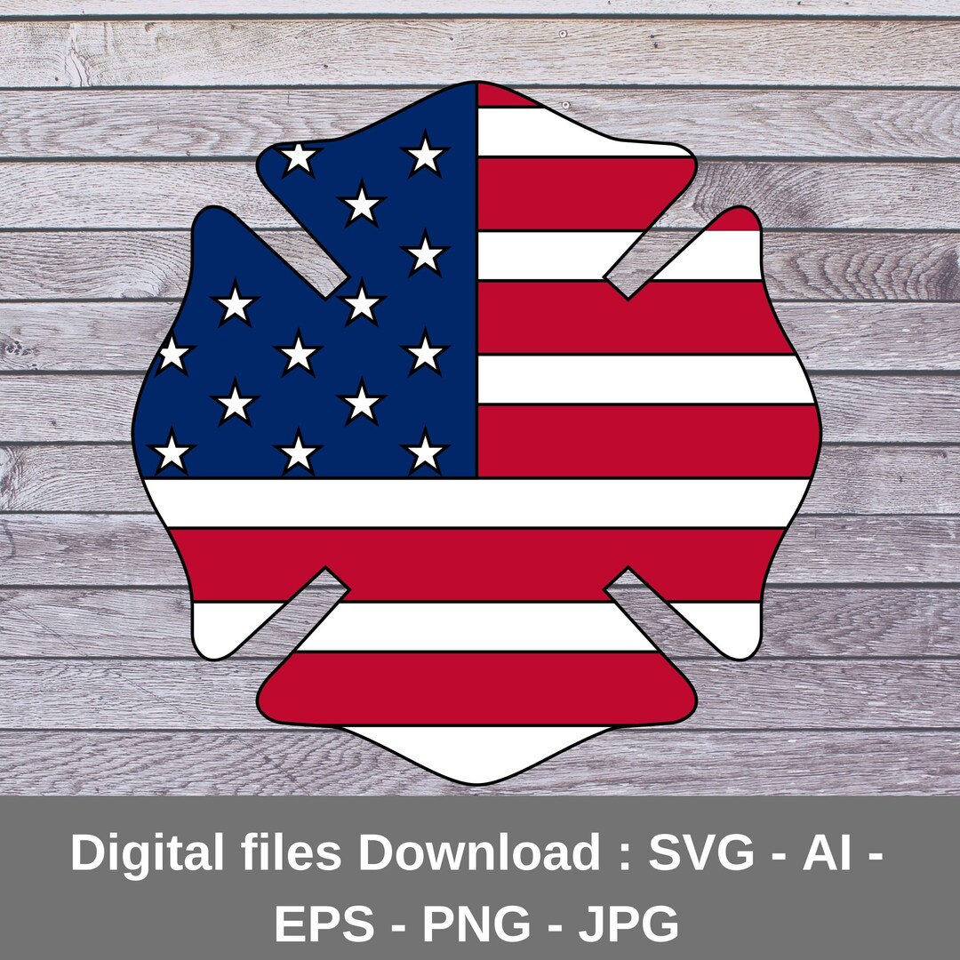 Firefighter Badge - American Flag, Thin Red Line - Instant Digital ...