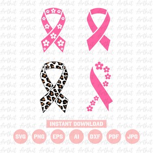 Breast Cancer Awareness Ribbon SVG: Leopard, Floral Ribbon Designs (Digital Download)