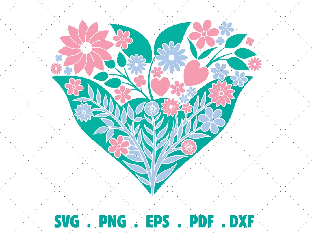 Flower Heart SVG Design , Flowers Svg , Floral Heart Svg, Heart Svg ...