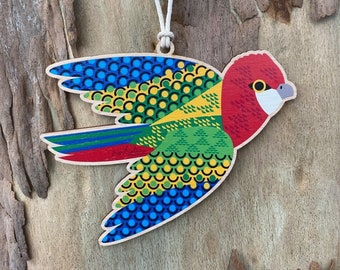 Adorno de madera de rosella oriental, regalo australiano