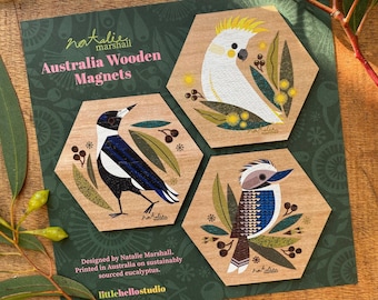 Juego de imanes de madera con forma de pájaros silvestres