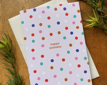 Tarjeta de cumpleaños de lunares y puntos, cartulina reciclada