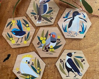 Colección de imanes de madera de aves australianas