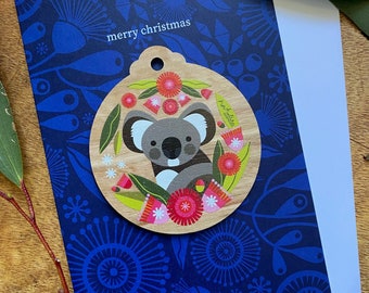 Koala Blossoms Christmas Decoration Card