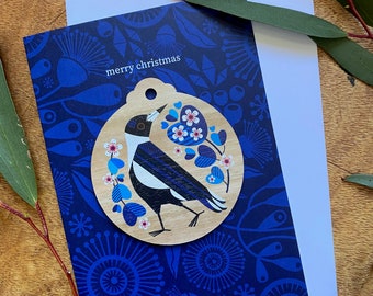 Magpie Christmas Decoration Card