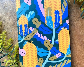 Tarjeta de felicitación Banksia, tarjeta reciclada con motivos florales australianos