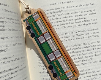 Recuerdo del tranvía de Melbourne, marcapáginas de madera de eucalipto australiano