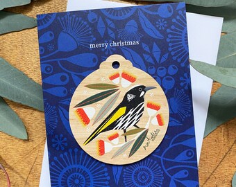 Tarjeta decorativa navideña New Holland Honeyeater