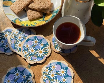 Juego de posavasos con flores de franela