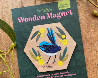 Magnífico imán de madera de hada reyezuelo