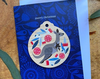 Tarjeta Decoración navideña canguro gris oriental