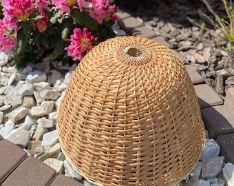 Lampa wisząca z abażurem rattanowym, żyrandol boho, pleciony abażur, lampa wisząca sufitowa z drewna, lampa wisząca boho