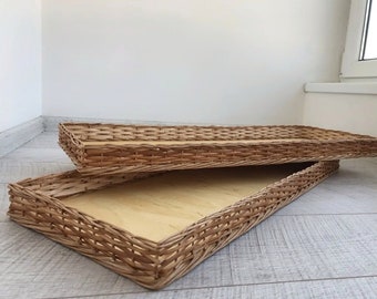 Wicker Shallow Display Basket, Flat Wicker Display Tray, Display Tray For Food, Rattan Supermarket Tray, Rectangular Bread Display Basket