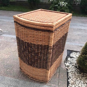 Wicker Laundry Hamper with Lid, Boho Laundry Basket, Dark Light and Color Laundry Hamper, Woven Laundry Basket, Laundry Bags & Hampers