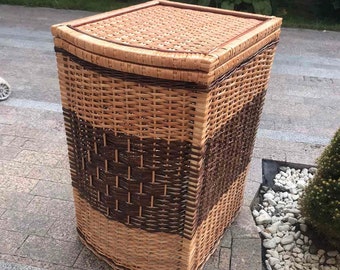 Wicker Laundry Hamper with Lid, Boho Laundry Basket, Dark Light and Color Laundry Hamper, Woven Laundry Basket, Laundry Bags & Hampers