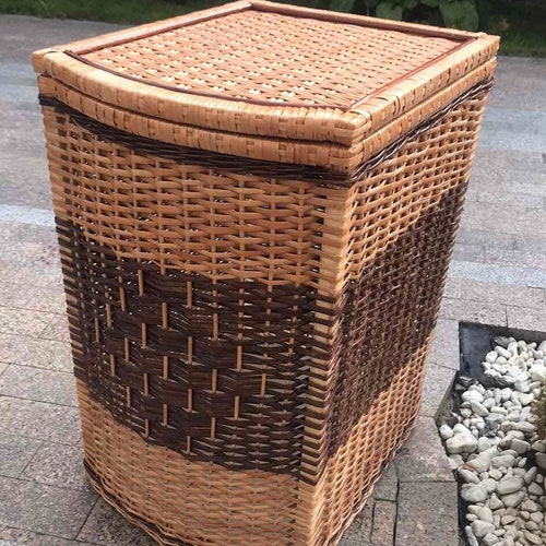 Wicker Laundry Hamper With Lid Boho Laundry Basket Dark Etsy