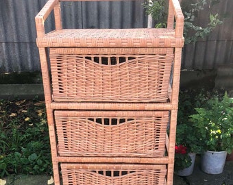 Wicker Drawer, Mid Century Dresser, Boho Dresser Chest, Wicker Chest of Drawers, Storage Drawers, Handmade Wooden Boxes with Drawers