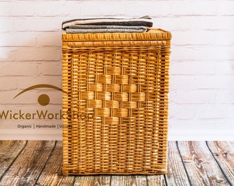 Panier en osier pour salle de bain, panier à linge, panier à linge en osier, panier à linge, panier de rangement avec couvercle