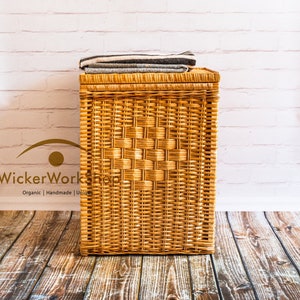 Wicker Basket for Bathroom, Laundry Basket, Wicker Laundry Basket, Laundry Hamper, Storage Basket with Lid