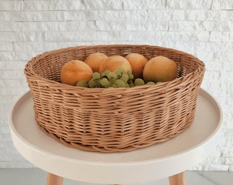 Round Wicker Basket Tray, Medium Size Tray, Wicker Fruit Bowl, Rattan Fruits Basket, Round Small Wicker Storage Basket, Round Basket Tray