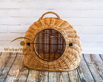 Wicker Pet Carrier, Wicker Dog Basket, Pet Carrier, Wicker Pet Transporter with Lid, Travel Pet Bed, Pet Travel Bag, Woven Cat Basket