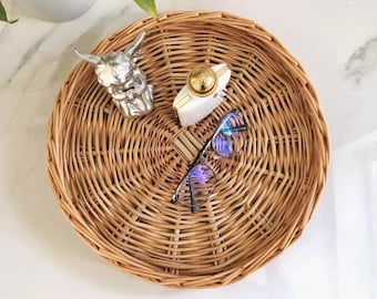 Rattan Round Serving Tray, Coffee Table Tray Basket, Small Round Serving Tray, Custom Basket Tray, Handmade Woven Tray, Wicker Serving Tray