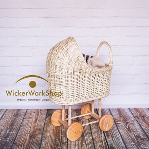 Doll Stroller, Wicker Doll Pram, Baby Stroller, Toy Doll Stroller, Doll Pram, Baby Girl Gift, Wicker Stroller, 1st Birthday Gift Wicker Pram