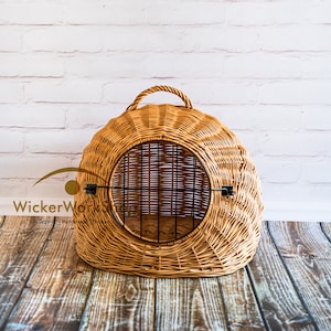 Wicker Pet Carrier, Wicker Dog Basket, Pet Carrier, Wicker Pet Transporter with Lid, Travel Pet Bed, Pet Travel Bag, Woven Cat Basket