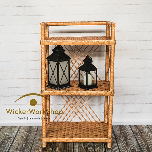 Rectangular Wicker Plant Stand, 3/4/5-Shelving Unit Rattan Shelf, Outdoor Plant Stand, Wicker Bookcase, Vinyl Record Storage