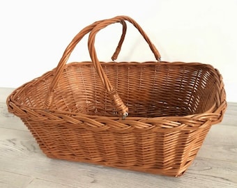 Panier en rotin avec poignée, Panier en osier naturel avec deux poignées, Panier en osier de fille de fleur, Panier tressé avec poignée, Panier tressé à la main