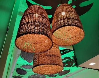 Wicker Pendant Light for Kitchen Island/Outdoor Porch or Living Room, Large Hanging Rattan Pendant Light