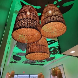 Wicker Pendant Light for Kitchen Island/Outdoor Porch or Living Room, Large Hanging Rattan Pendant Light