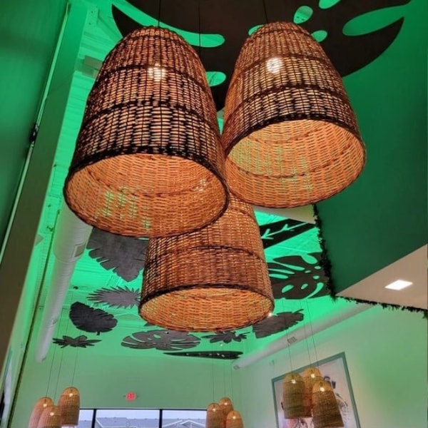Wicker Pendant Light for Kitchen Island/Outdoor Porch or Living Room, Large Hanging Rattan Pendant Light