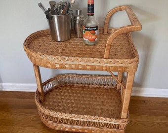 Boho Serving Cart on Wheels, Bar Cart, Serving Cart Trolley, Fathers Day Gift from Son, Rolling Small Coffee Table, Fathers Day Gift,