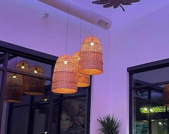 Wicker Pendant Light for Kitchen Island/Outdoor Porch or Living Room, Large Hanging Rattan Pendant Light