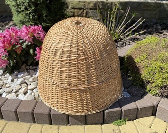 Mid Century Wicker pendellampskärm 21,6x27,5 tum, rottingkrona handflätad lampa rottinglampskärm takflätad hängande lampa