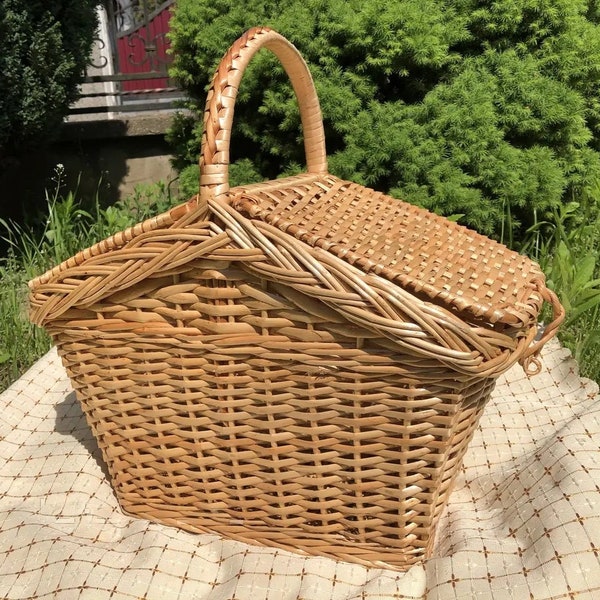 Picnic Basket, Wicker Picnic Basket, Picnic Basket With Double Lid, Wicker Basket, Picnic Basket With Handle, Cute Picnic Basket, Basket