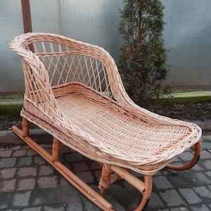 Wicker Children&#39;s Snow Sleigh, Children&#39;s Rattan Sleigh, Christmas Sleigh, Winter Holiday Sleigh, Santa&#39;s Sleigh, Wooden sled, Wicker sleds