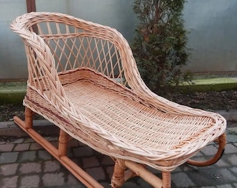 Wicker Children's Snow Sleigh, Children's Rattan Sleigh, Christmas Sleigh, Winter Holiday Sleigh, Santa's Sleigh, Wooden sled, Wicker sleds