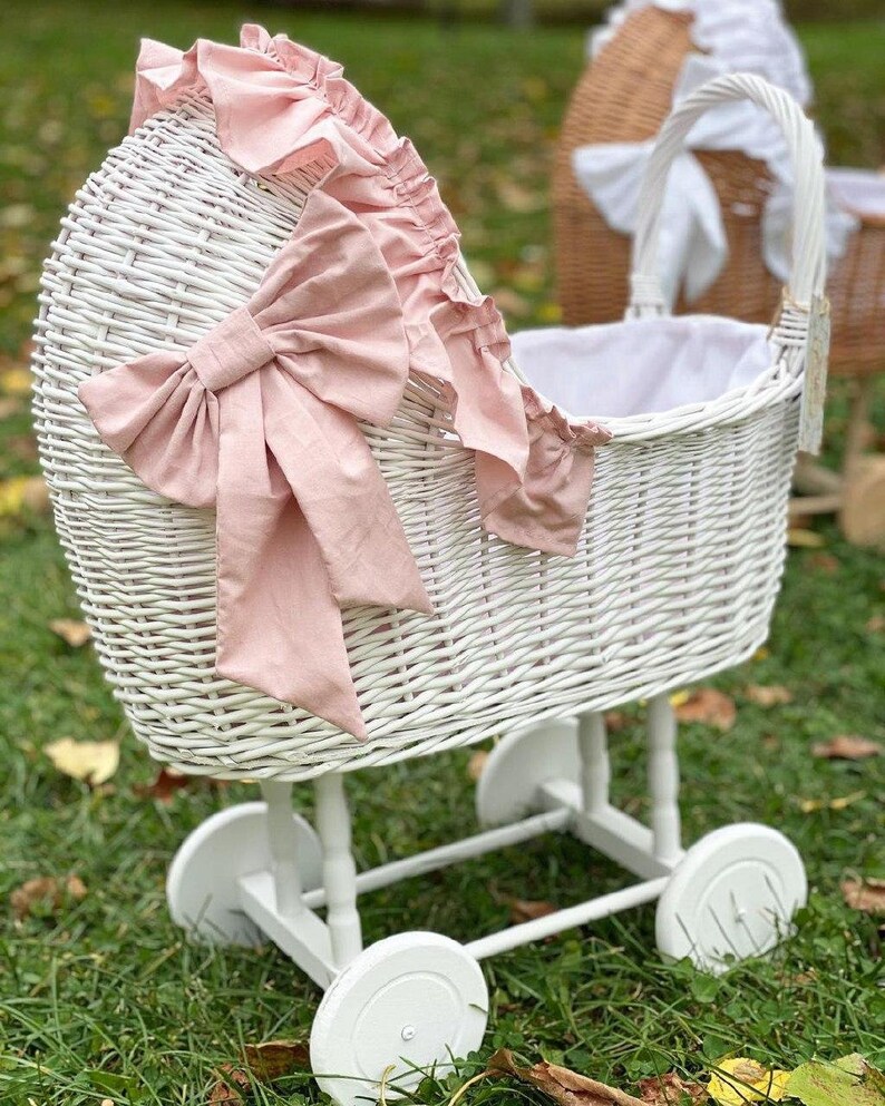 Toy Doll Stroller Wicker Doll Pram Baby Stroller with Doll Etsy