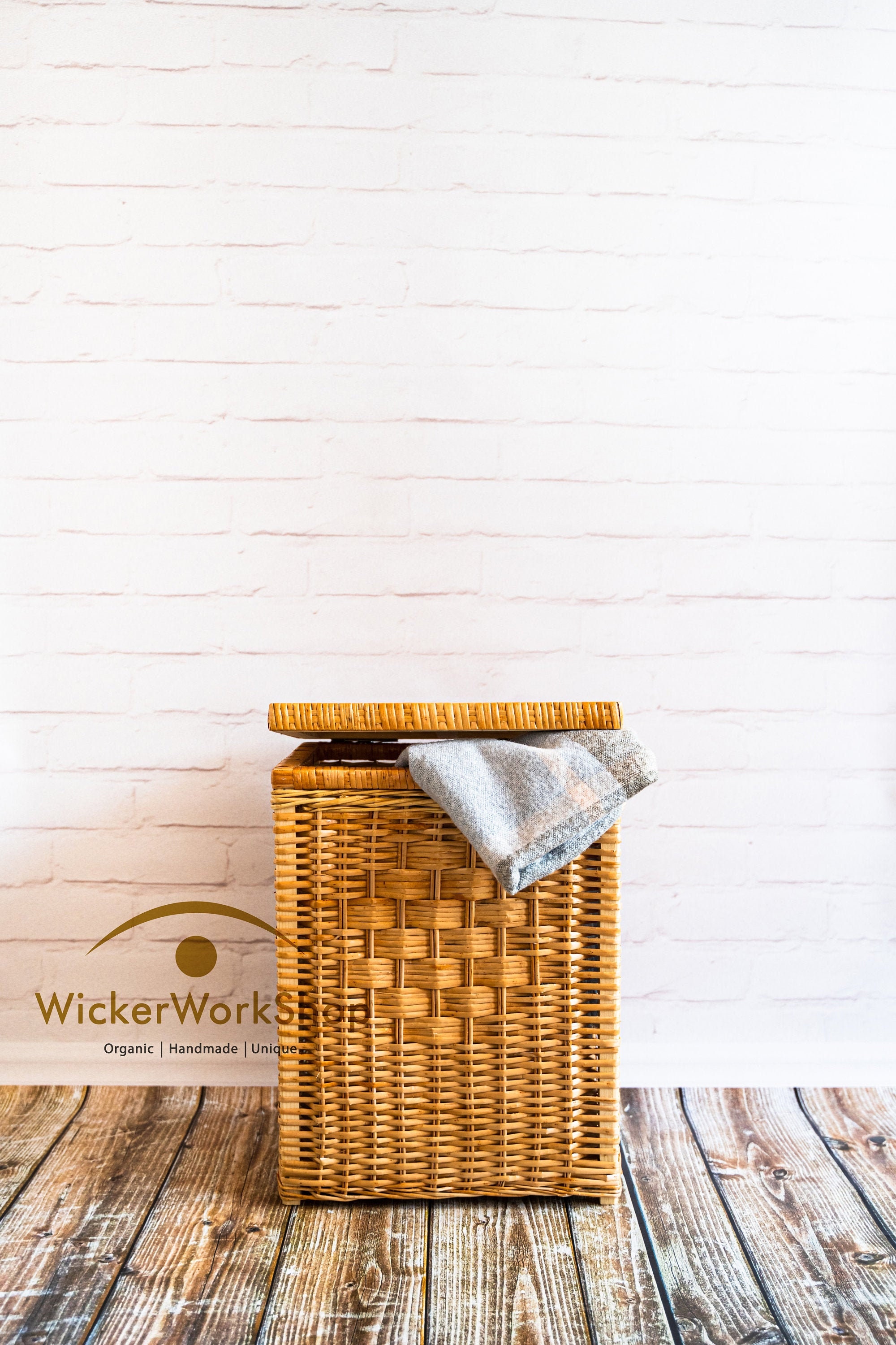 Cesto Portabiancheria In Giacinto D'Acqua - Rotondo, Con Coperchio E Manico, Diametro 46 Cm, Stile Boho E Naturale - Foto 3