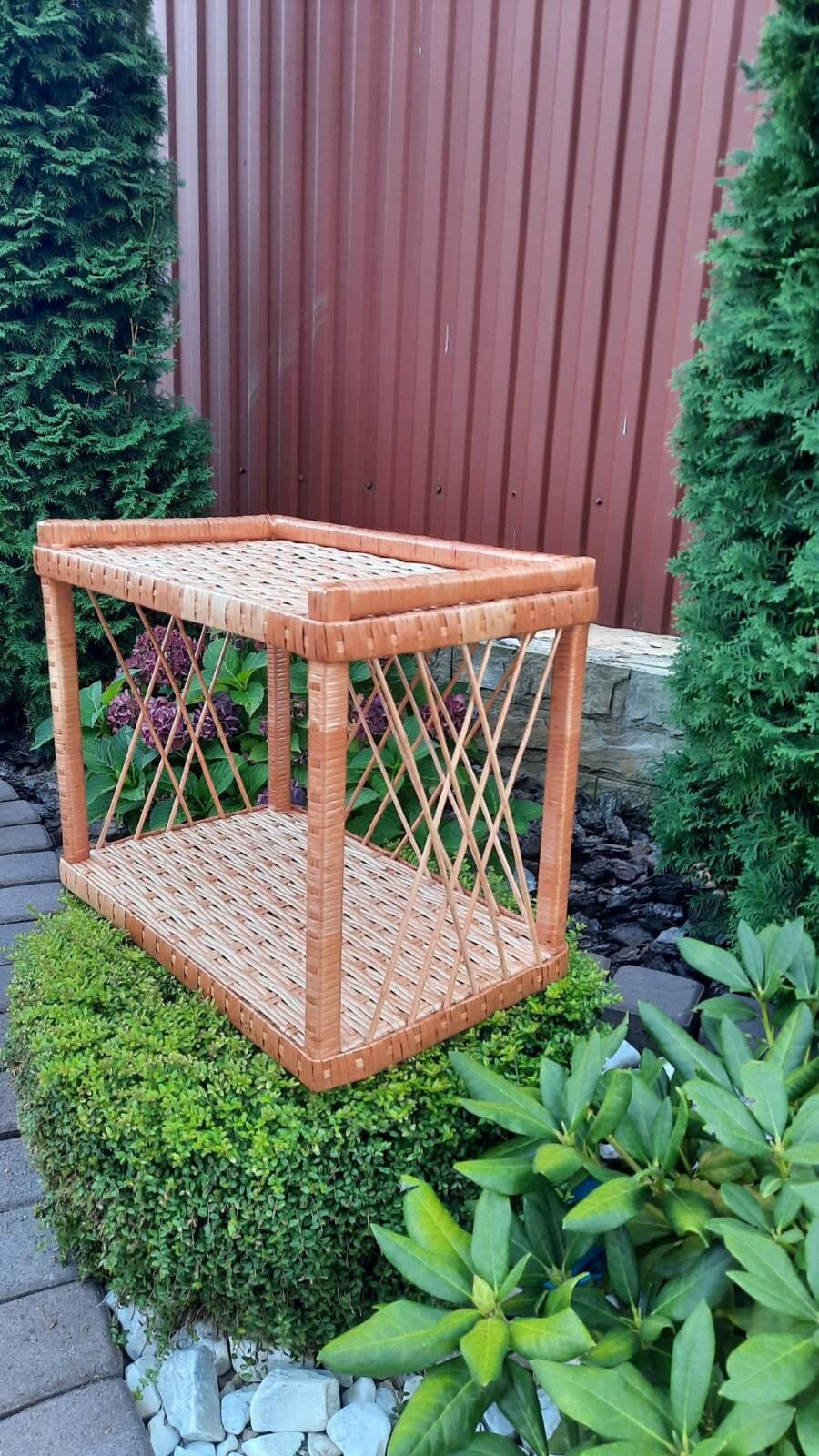 Wall Shelf with Hooks Wicker Hanging Shelf Small Wooden Wall Etsy