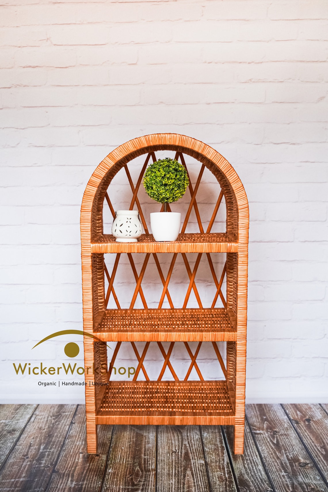 Arch Top Boho Shelf 3tier Wicker Shelf Bohemian Bookcase Etsy