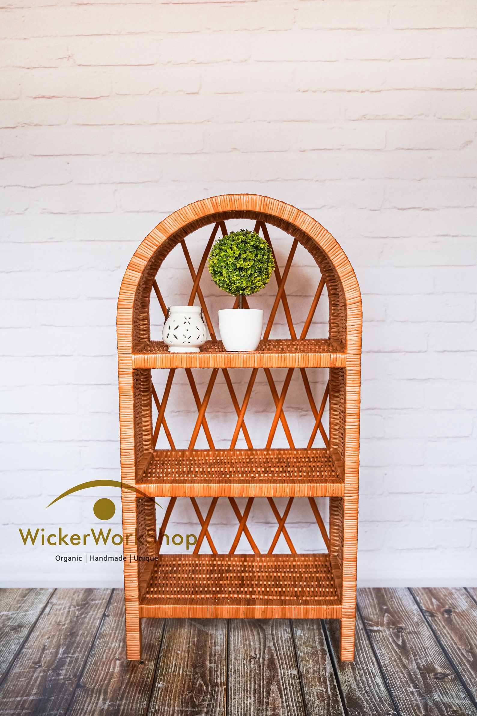 Arch Top Boho Shelf 3tier Wicker Shelf Bohemian Bookcase Etsy