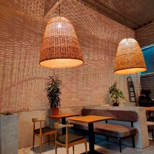 Wicker Pendant Light for Kitchen Island/Outdoor Porch or Living Room, Large Hanging Rattan Pendant Light 39/39in - 100/100cm