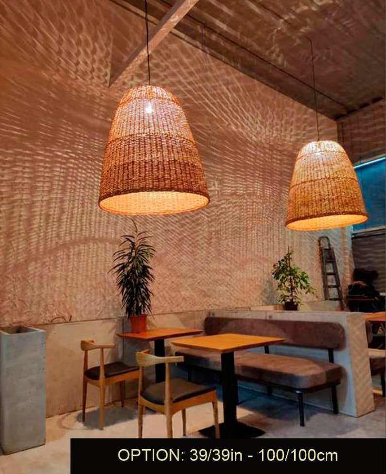 Wicker Pendant Light for Kitchen Island/Outdoor Porch or Living Room, Large Hanging Rattan Pendant Light 39/39in - 100/100cm