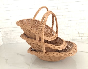 Cesto per damigelle d'onore per matrimoni, 3 cestini in vimini per la raccolta, semplice cesto per damigelle d'onore, cesto per damigelle d'onore, cesto con manico rotondo, cesto da esposizione