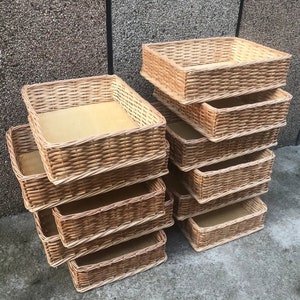 Natural Woven Wicker Storage Baskets, Kitchen decor, Large Wicker Basket , Rattan Storage,  Rectangular Wicker Basket