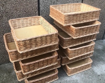 Natural Woven Wicker Storage Baskets, Kitchen decor, Large Wicker Basket , Rattan Storage,  Rectangular Wicker Basket